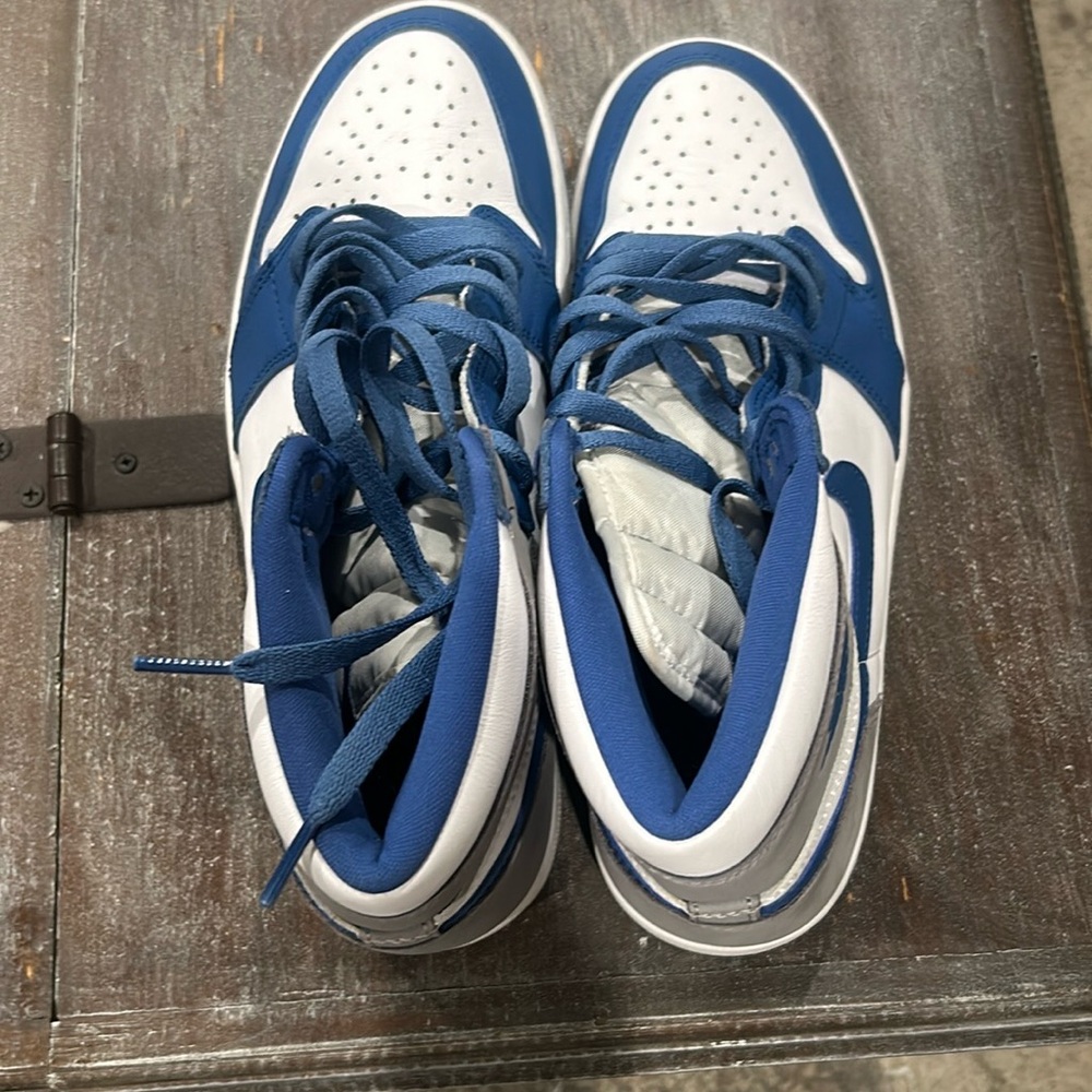 Blue and White High-Top Sneakers